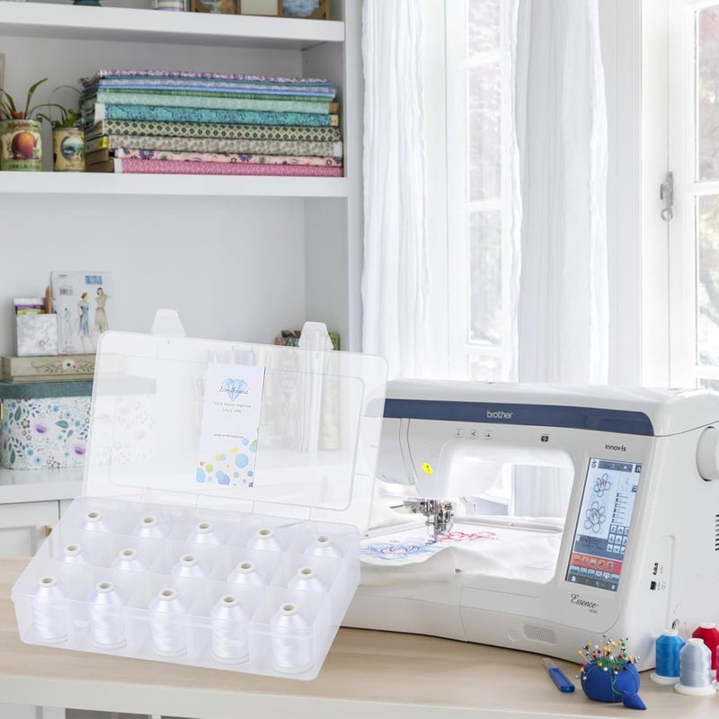 simthread [Box-Upgraded] Machine Embroidery Thread 1000M White 001, with Storage Box Polyester 15 Spools Set for Embroidery Quilting Machine - Image 5